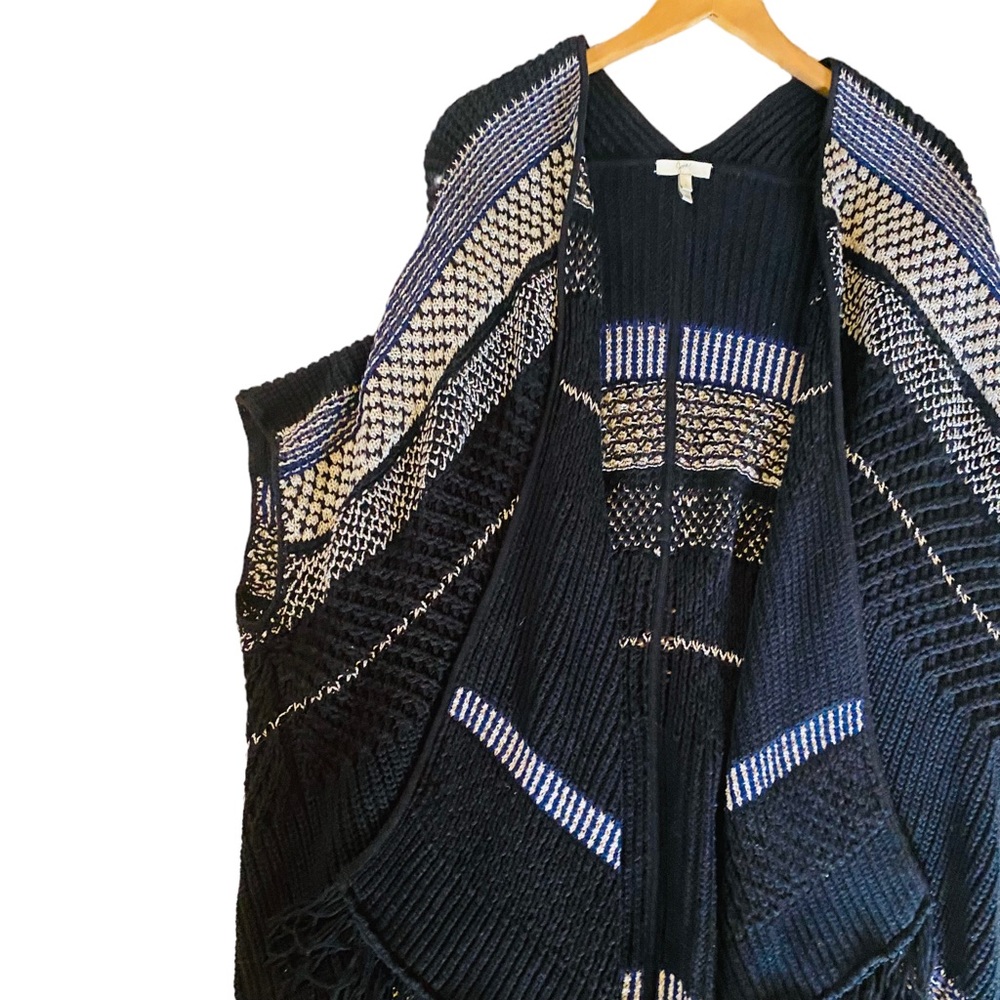 ⭐️ JOIE Jolana Black & Gray Open Fringe Slouchy Cardigan - Picture 6 of 7
